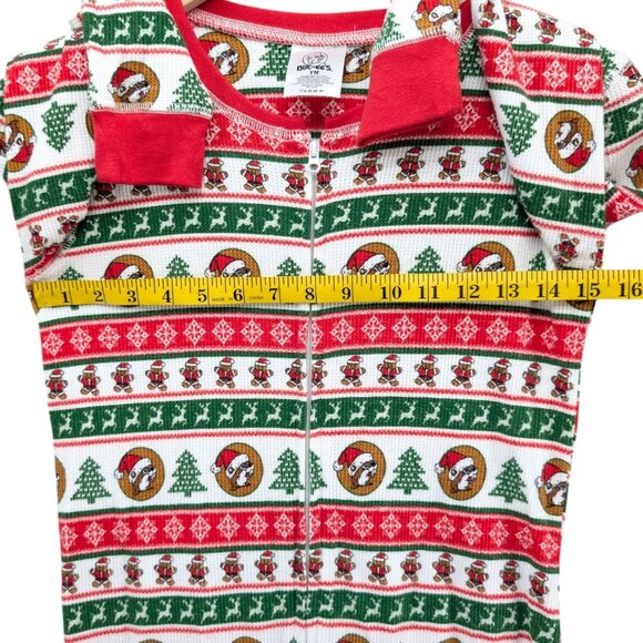 Buc-ees Christmas Pajamas Kids Red White Green Striped Waffle Knit 1 Piece Sz M - Picture 10 of 12
